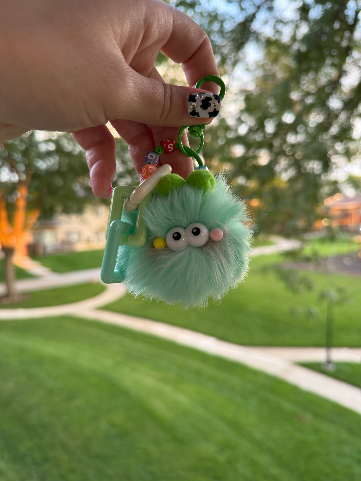 Mint Piggy Pom-Pom Charm Keychain