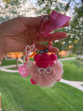 Pink Pom-Pom Charm Keychain