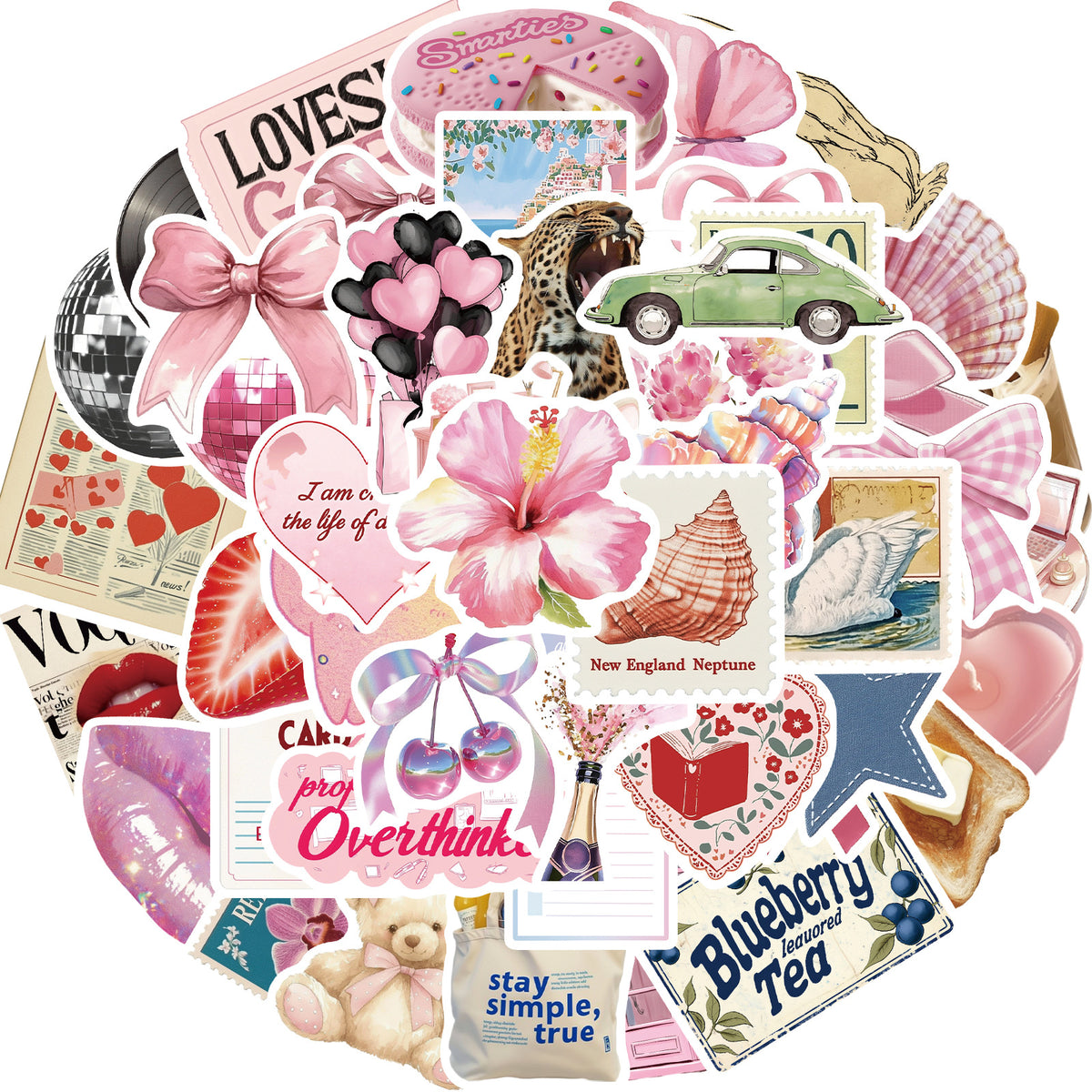 🌸Vintage Pink Collage Sticker Pack — 50 PCS, No Repeats